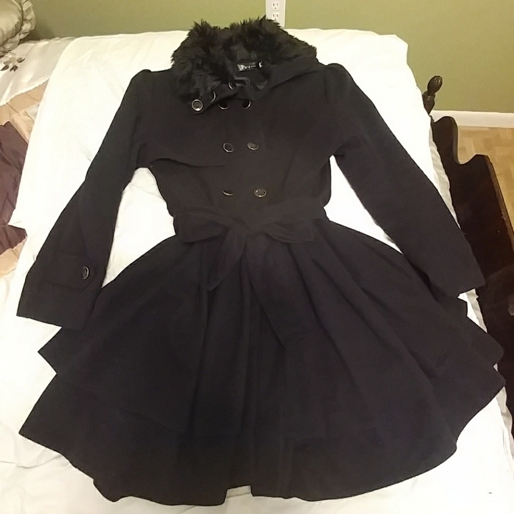 FUR COLLARD PEACOAT DRESS JACKET